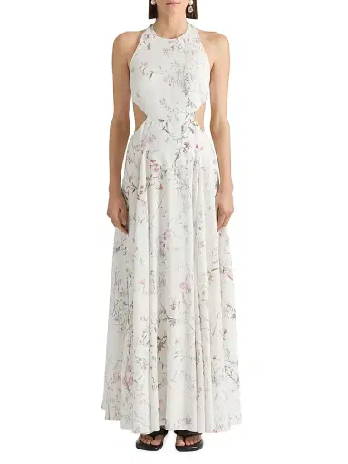 Givenchy Women's Slashed Long Dress with Floral Print - White - Size 8 | Thumbnail 2
