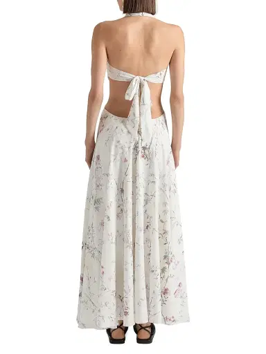 Givenchy Women's Slashed Long Dress with Floral Print - White - Size 8 | Thumbnail 3