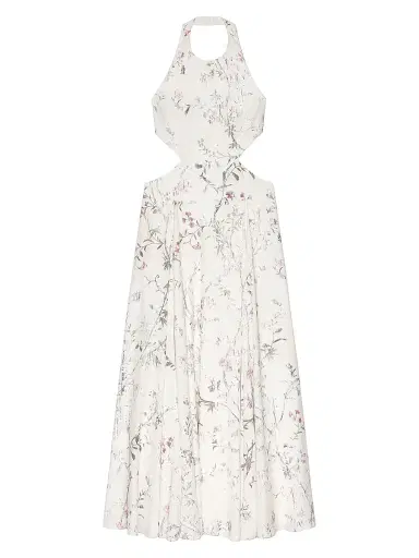 Givenchy Women's Slashed Long Dress with Floral Print - White - Size 8 | Thumbnail 1
