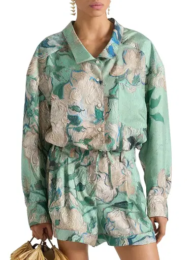 Givenchy Women's Cropped Shirt in Silk with Roses Print - Mint Green - Size 8 | Thumbnail 3 Givenchy Women's Cropped Shirt in Silk with Roses Print - Mint Green - Size 8 | Thumbnail 3