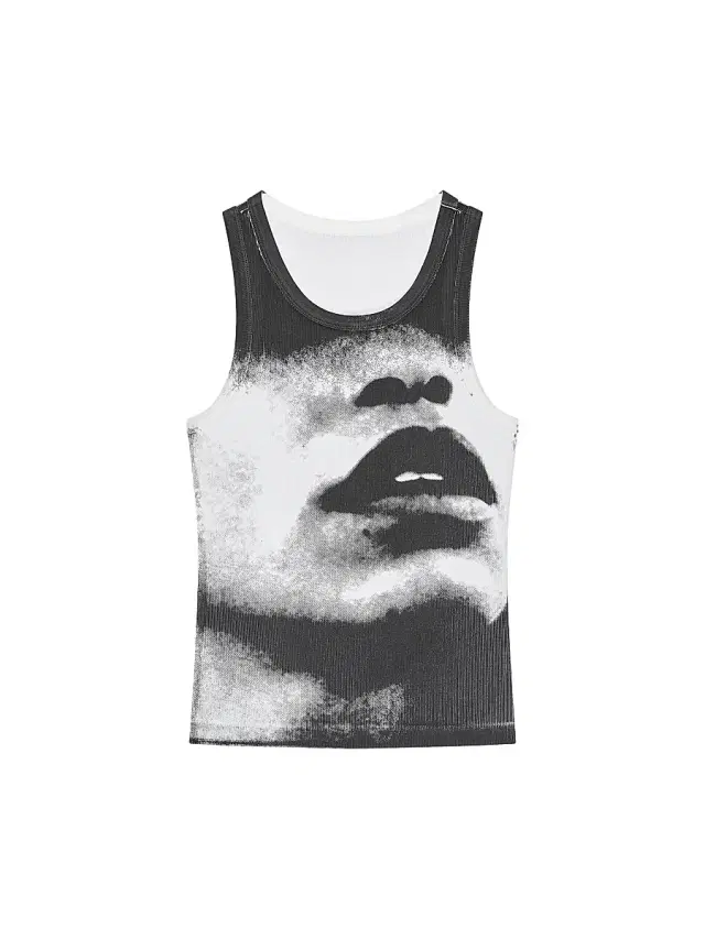 Women's Slim Fit Tank Top in Cotton with Portrait Print - Black White