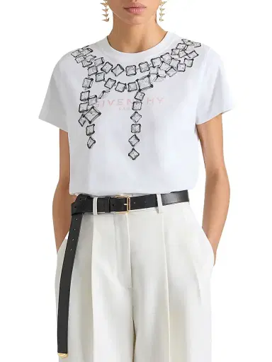 Givenchy Women's T-Shirt in Cotton with Deconstructed Crystals print - White - Size XS | Thumbnail 4 Givenchy Women's T-Shirt in Cotton with Deconstructed Crystals print - White - Size XS | Thumbnail 4