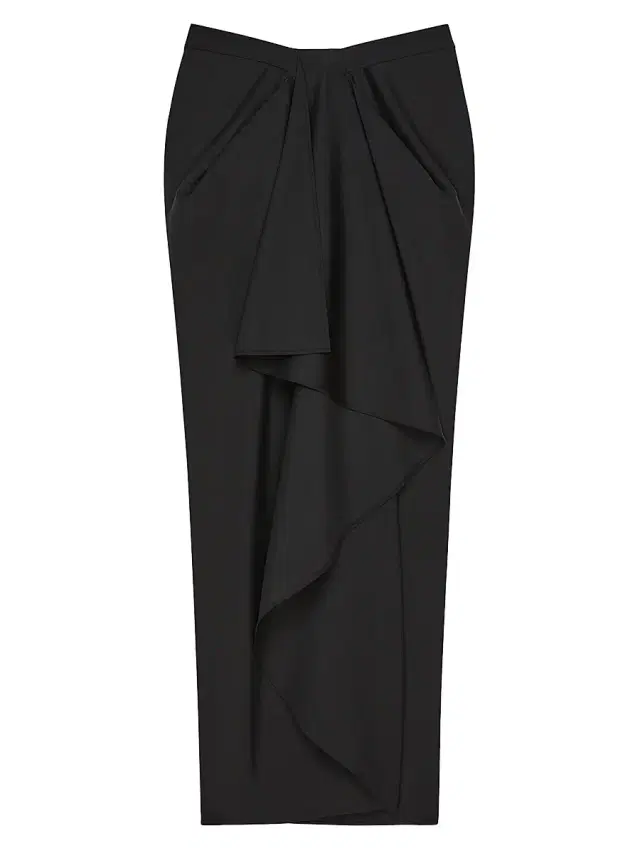 Women's Long Wrapped Skirt in Wool and Mohair - Black