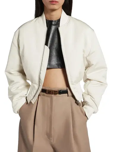 Balenciaga Women's Cropped Bomber Jacket - Ivory - Size 6 | Thumbnail 2 Balenciaga Women's Cropped Bomber Jacket - Ivory - Size 6 | Thumbnail 2