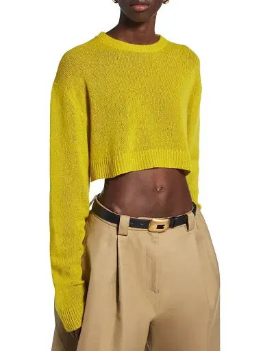 Balenciaga Women's Cropped Crewneck Sweater - Dark Yellow - Size Large | Thumbnail 2