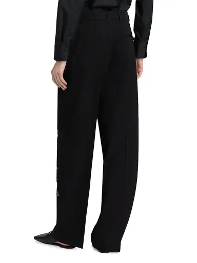 Stella McCartney Women's Embroidered Drop Waist Wide-Leg Wool Trousers - Black | Thumbnail 4