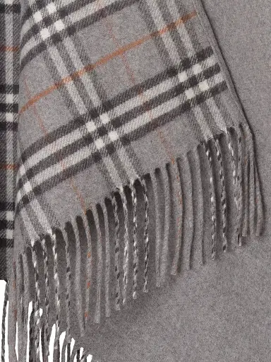 Burberry Women's Check Wool Fringe Cape - Grey | Thumbnail 2 Burberry Women's Check Wool Fringe Cape - Grey | Thumbnail 2