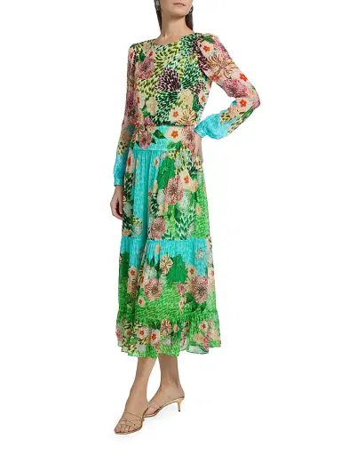 Saloni Women's Isabel Printed Midi-Dress - Plumeria Wave Plmt - Size 0 | Thumbnail 4