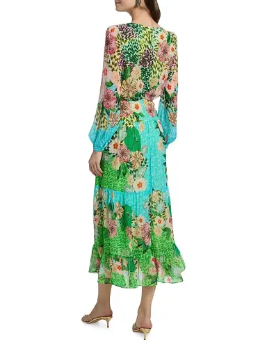 Saloni Women's Isabel Printed Midi-Dress - Plumeria Wave Plmt - Size 0 | Thumbnail 5