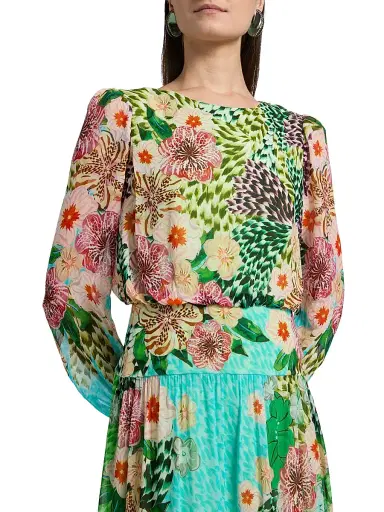 Saloni Women's Isabel Printed Midi-Dress - Plumeria Wave Plmt - Size 0 | Thumbnail 6