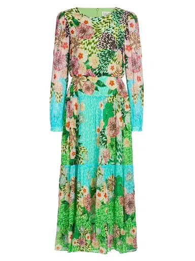 Saloni Women's Isabel Printed Midi-Dress - Plumeria Wave Plmt - Size 0 | Thumbnail 1