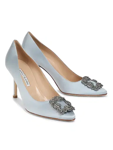 Manolo Blahnik Women's Hangisi 90MM Embellished Satin Pumps - Blue | Thumbnail 2 Manolo Blahnik Women's Hangisi 90MM Embellished Satin Pumps - Blue | Thumbnail 2