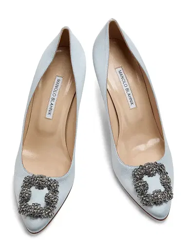 Manolo Blahnik Women's Hangisi 90MM Embellished Satin Pumps - Blue | Thumbnail 4 Manolo Blahnik Women's Hangisi 90MM Embellished Satin Pumps - Blue | Thumbnail 4