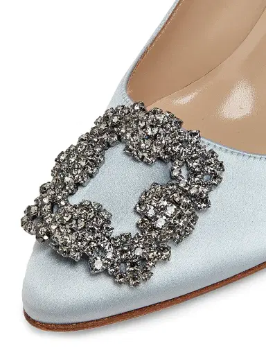 Manolo Blahnik Women's Hangisi 90MM Embellished Satin Pumps - Blue | Thumbnail 5 Manolo Blahnik Women's Hangisi 90MM Embellished Satin Pumps - Blue | Thumbnail 5