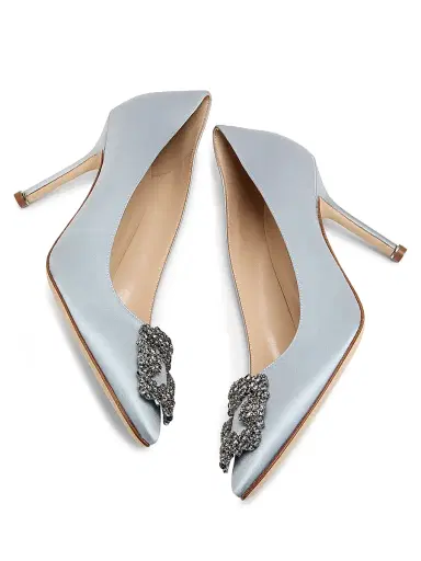 Manolo Blahnik Women's Hangisi 90MM Embellished Satin Pumps - Blue | Thumbnail 6 Manolo Blahnik Women's Hangisi 90MM Embellished Satin Pumps - Blue | Thumbnail 6