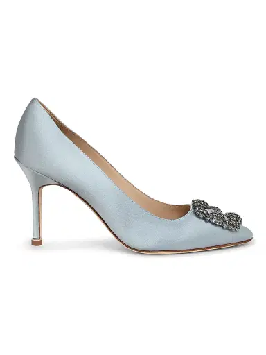 Manolo Blahnik Women's Hangisi 90MM Embellished Satin Pumps - Blue | Thumbnail 1 Manolo Blahnik Women's Hangisi 90MM Embellished Satin Pumps - Blue | Thumbnail 1