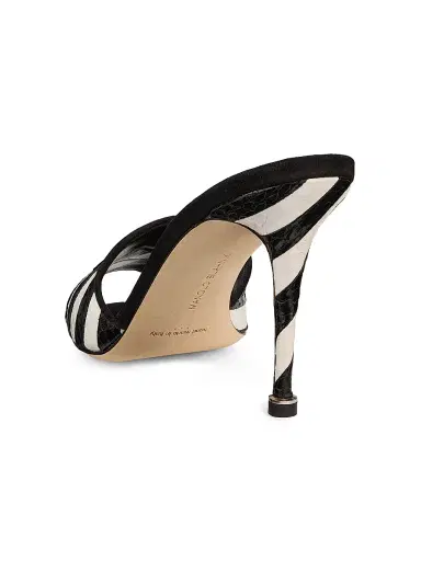 Manolo Blahnik Women's Larache 90MM Striped Snakeskin Stiletto Mules - Black And White | Thumbnail 3