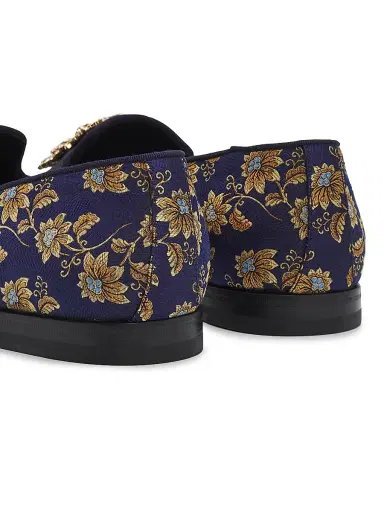 Manolo Blahnik Men's Carlton Crystal-Buckle Brocade Loafers - Navy Blue - Size 8 | Thumbnail 3 Manolo Blahnik Men's Carlton Crystal-Buckle Brocade Loafers - Navy Blue - Size 8 | Thumbnail 3