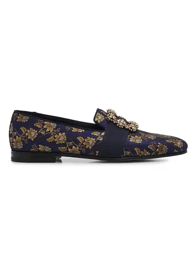 Manolo Blahnik Men's Carlton Crystal-Buckle Brocade Loafers - Navy Blue - Size 8 | Thumbnail 1 Manolo Blahnik Men's Carlton Crystal-Buckle Brocade Loafers - Navy Blue - Size 8 | Thumbnail 1