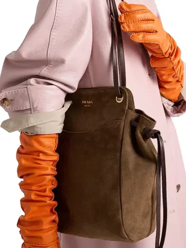 Prada Women's Carry Medium Suede Tote Bag - Brown | Thumbnail 3