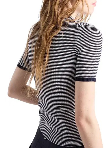 Prada Women's Striped Silk Crew-Neck Sweater - Blue - Size 12 | Thumbnail 4