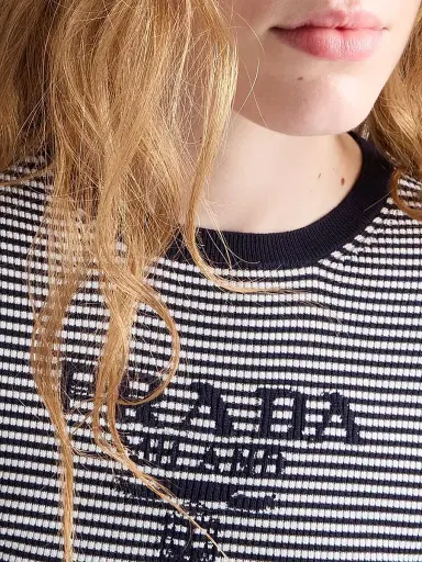 Prada Women's Striped Silk Crew-Neck Sweater - Blue - Size 12 | Thumbnail 5