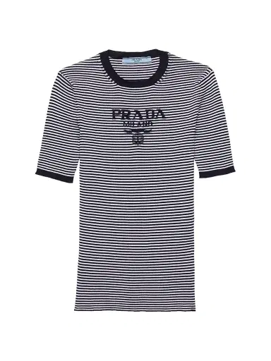 Prada Women's Striped Silk Crew-Neck Sweater - Blue - Size 12 | Thumbnail 1
