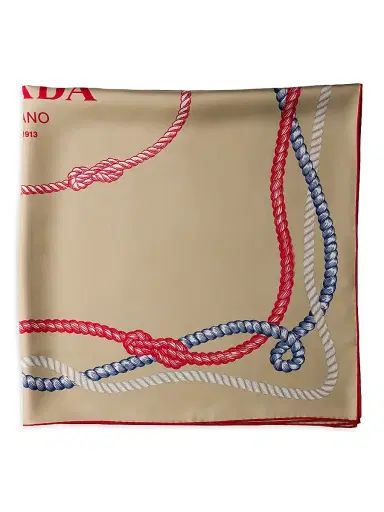 Prada Women's Printed Silk Twill Scarf - Brown | Thumbnail 2 Prada Women's Printed Silk Twill Scarf - Brown | Thumbnail 2