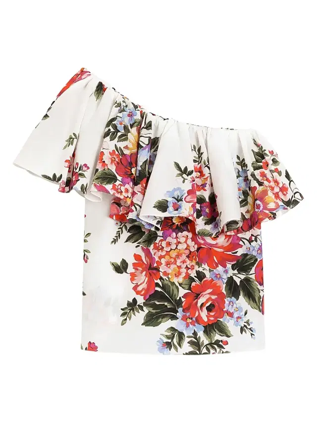 Little Girl's & Girl's One-Shoulder Ruffled Blouse - Bianco