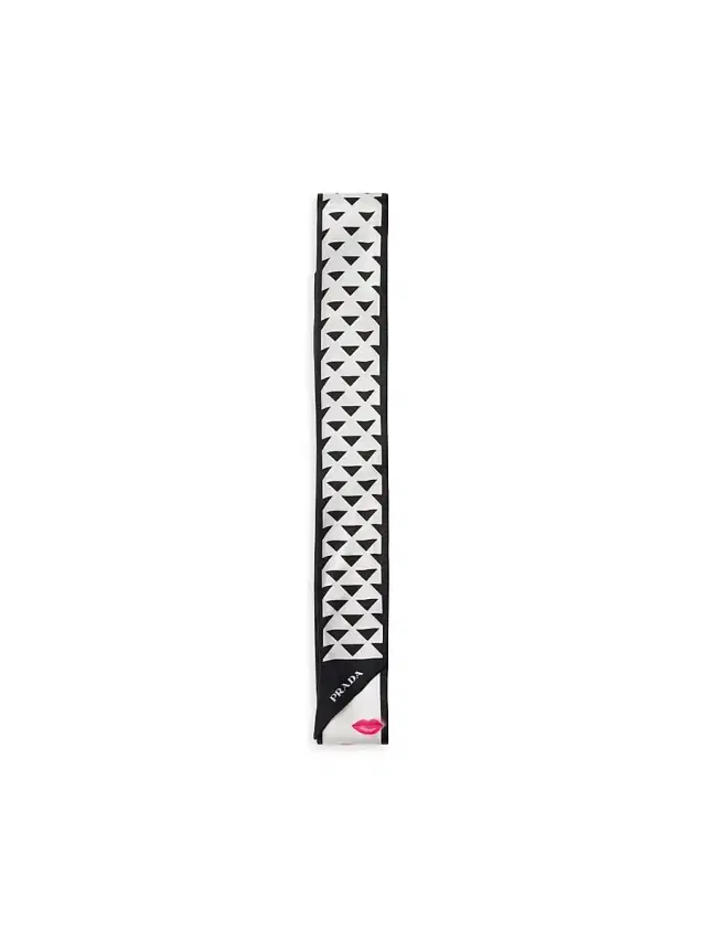 Women's Printed Silk Twill Skinny Scarf - Black