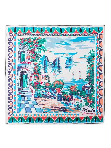 Prada Women's Printed Silk Twill Scarf - Blue | Thumbnail 2
