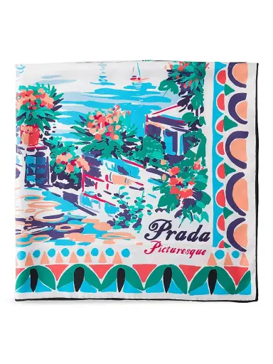 Prada Women's Printed Silk Twill Scarf - Blue | Thumbnail 1