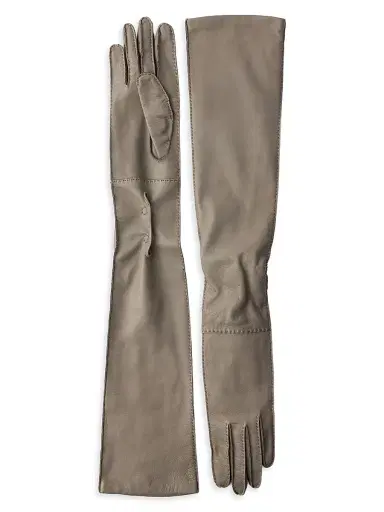 Prada Women's Leather Long Gloves - Grey - Size 6.5 | Thumbnail 1