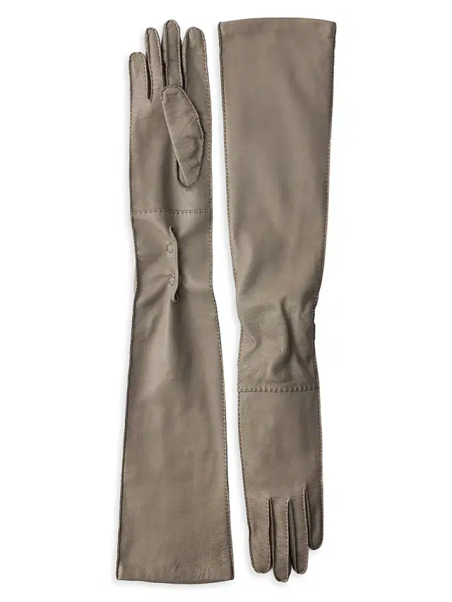 Women's Leather Long Gloves - Grey