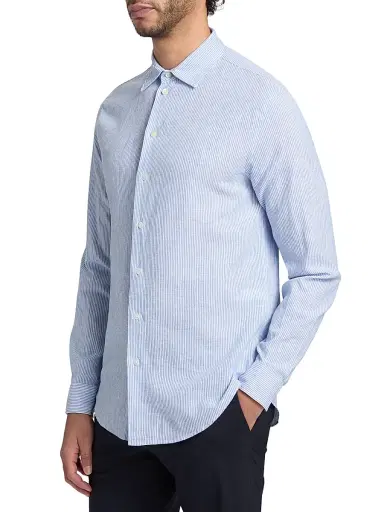 Emporio Armani Men's Pinstriped Linen-Cotton Button-Front Shirt - Light Blue Fancy - Size Large | Thumbnail 4 Emporio Armani Men's Pinstriped Linen-Cotton Button-Front Shirt - Light Blue Fancy - Size Large | Thumbnail 4
