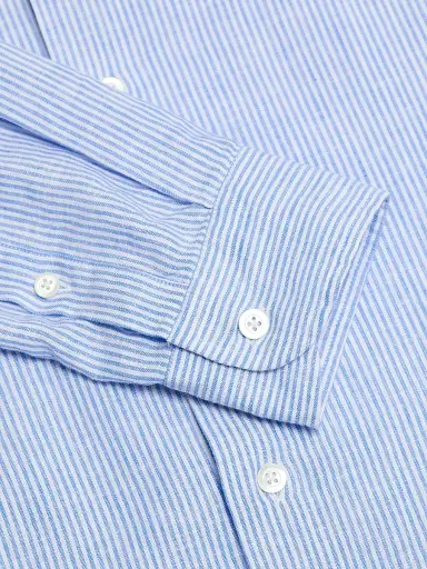 Emporio Armani Men's Pinstriped Linen-Cotton Button-Front Shirt - Light Blue Fancy - Size Large | Thumbnail 7 Emporio Armani Men's Pinstriped Linen-Cotton Button-Front Shirt - Light Blue Fancy - Size Large | Thumbnail 7