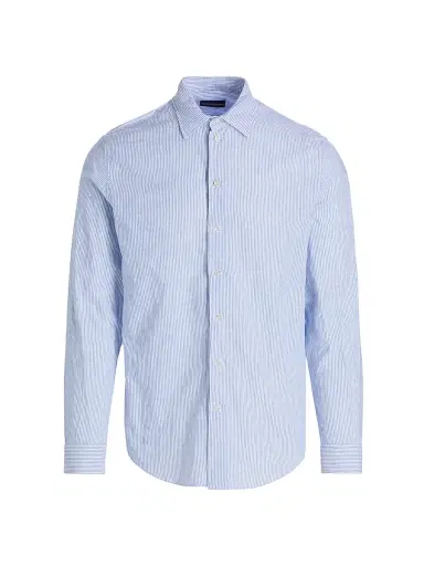 Emporio Armani Men's Pinstriped Linen-Cotton Button-Front Shirt - Light Blue Fancy - Size Large | Thumbnail 1 Emporio Armani Men's Pinstriped Linen-Cotton Button-Front Shirt - Light Blue Fancy - Size Large | Thumbnail 1