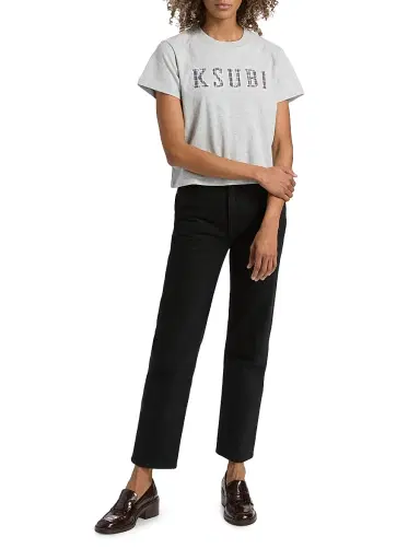 Ksubi Women's Plaid Logo Shrunken T-Shirt - Grey | Thumbnail 2 Ksubi Women's Plaid Logo Shrunken T-Shirt - Grey | Thumbnail 2