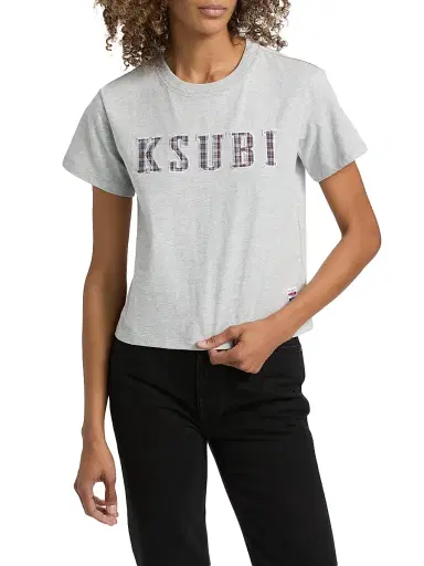 Ksubi Women's Plaid Logo Shrunken T-Shirt - Grey | Thumbnail 3 Ksubi Women's Plaid Logo Shrunken T-Shirt - Grey | Thumbnail 3