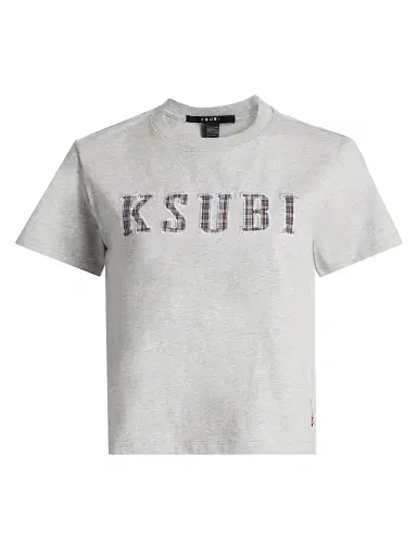 Ksubi Women's Plaid Logo Shrunken T-Shirt - Grey | Thumbnail 1 Ksubi Women's Plaid Logo Shrunken T-Shirt - Grey | Thumbnail 1