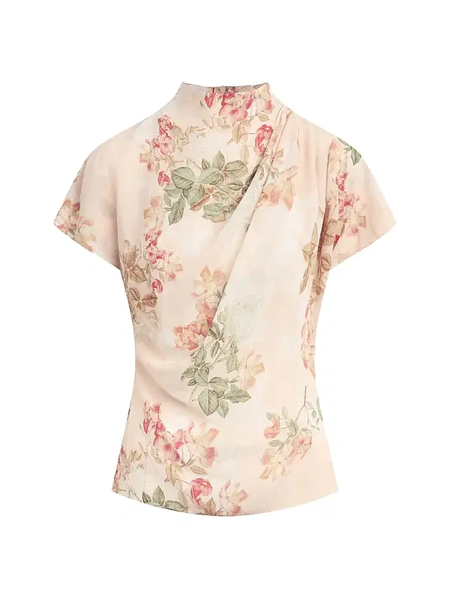 Women's The Graceful Floral Draped Short-Sleeve Top - Light Peach Roseg