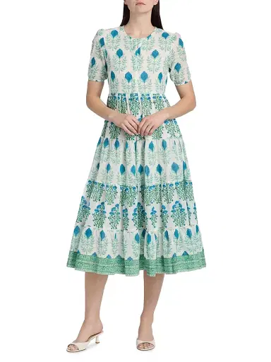 Ro's Garden Women's Daphne Floral Cotton Midi-Dress - Blue - Size XL | Thumbnail 2 Ro's Garden Women's Daphne Floral Cotton Midi-Dress - Blue - Size XL | Thumbnail 2
