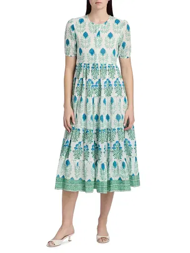 Ro's Garden Women's Daphne Floral Cotton Midi-Dress - Blue - Size XL | Thumbnail 3 Ro's Garden Women's Daphne Floral Cotton Midi-Dress - Blue - Size XL | Thumbnail 3
