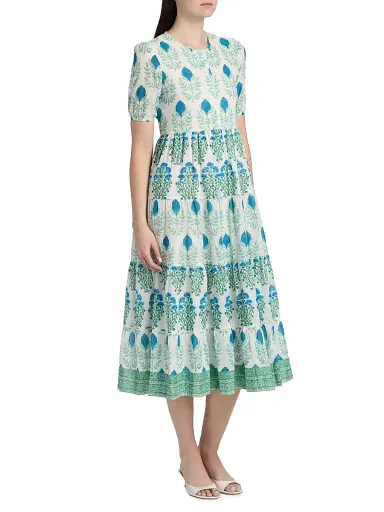 Ro's Garden Women's Daphne Floral Cotton Midi-Dress - Blue - Size XL | Thumbnail 4 Ro's Garden Women's Daphne Floral Cotton Midi-Dress - Blue - Size XL | Thumbnail 4