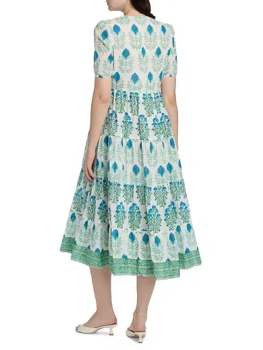 Ro's Garden Women's Daphne Floral Cotton Midi-Dress - Blue - Size XL | Thumbnail 5 Ro's Garden Women's Daphne Floral Cotton Midi-Dress - Blue - Size XL | Thumbnail 5