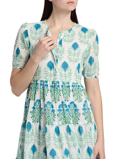 Ro's Garden Women's Daphne Floral Cotton Midi-Dress - Blue - Size XL | Thumbnail 6 Ro's Garden Women's Daphne Floral Cotton Midi-Dress - Blue - Size XL | Thumbnail 6