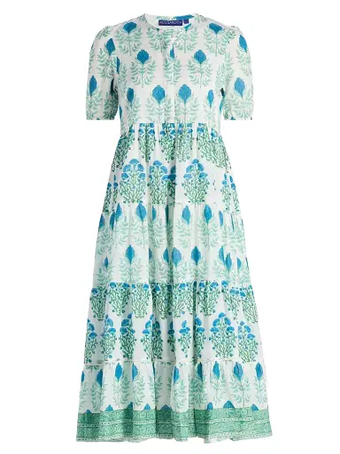 Ro's Garden Women's Daphne Floral Cotton Midi-Dress - Blue - Size XL | Thumbnail 1 Ro's Garden Women's Daphne Floral Cotton Midi-Dress - Blue - Size XL | Thumbnail 1