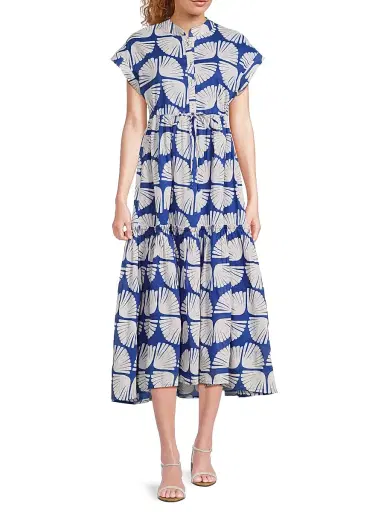 Ro's Garden Women's Mumi Geometric-Print Cotton Midi-Dress - Kyle Blue - Size Small | Thumbnail 2 Ro's Garden Women's Mumi Geometric-Print Cotton Midi-Dress - Kyle Blue - Size Small | Thumbnail 2