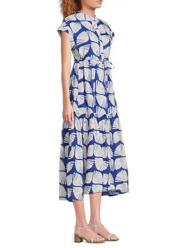 Ro's Garden Women's Mumi Geometric-Print Cotton Midi-Dress - Kyle Blue - Size Small | Thumbnail 4 Ro's Garden Women's Mumi Geometric-Print Cotton Midi-Dress - Kyle Blue - Size Small | Thumbnail 4