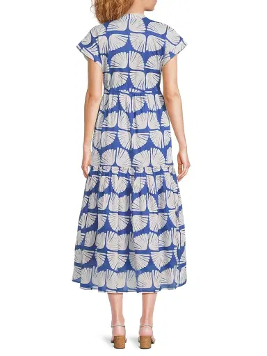 Ro's Garden Women's Mumi Geometric-Print Cotton Midi-Dress - Kyle Blue - Size Small | Thumbnail 5 Ro's Garden Women's Mumi Geometric-Print Cotton Midi-Dress - Kyle Blue - Size Small | Thumbnail 5